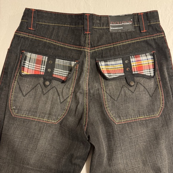 Evolution Other - Evolution in Design Men’s Black Jeans with Plaid Pocket Detailed